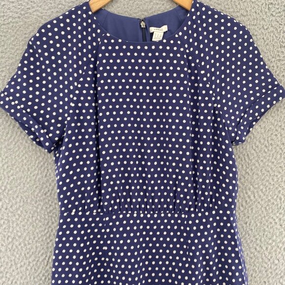 Fossil Dress Womens 2 Navy Polka Dot Silk Fit & Flare Raglan Short Sleeve Mini - Picture 2 of 10